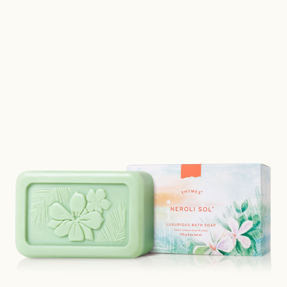 Thymes Neroli Sol Bath Soap is a moisturizing bar soap with floral fragrance image number 0